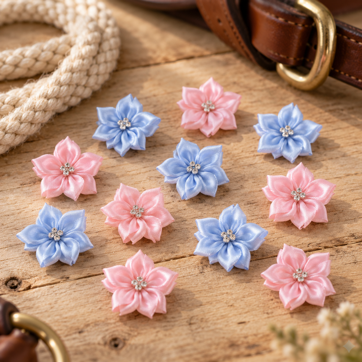 Blossom Sparkle Sew On Neckrope Flowers - Pink And Blue - Pack Of 8