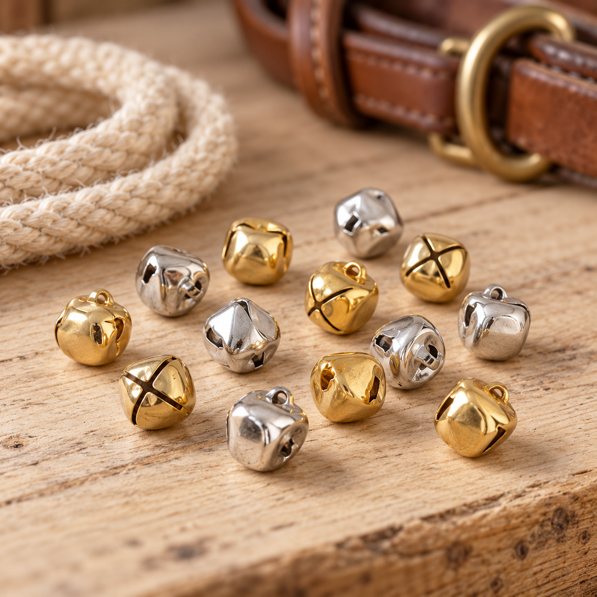 Jingle & Shine Sew On Neckrope Bells - Silver And Gold - Pack of 15